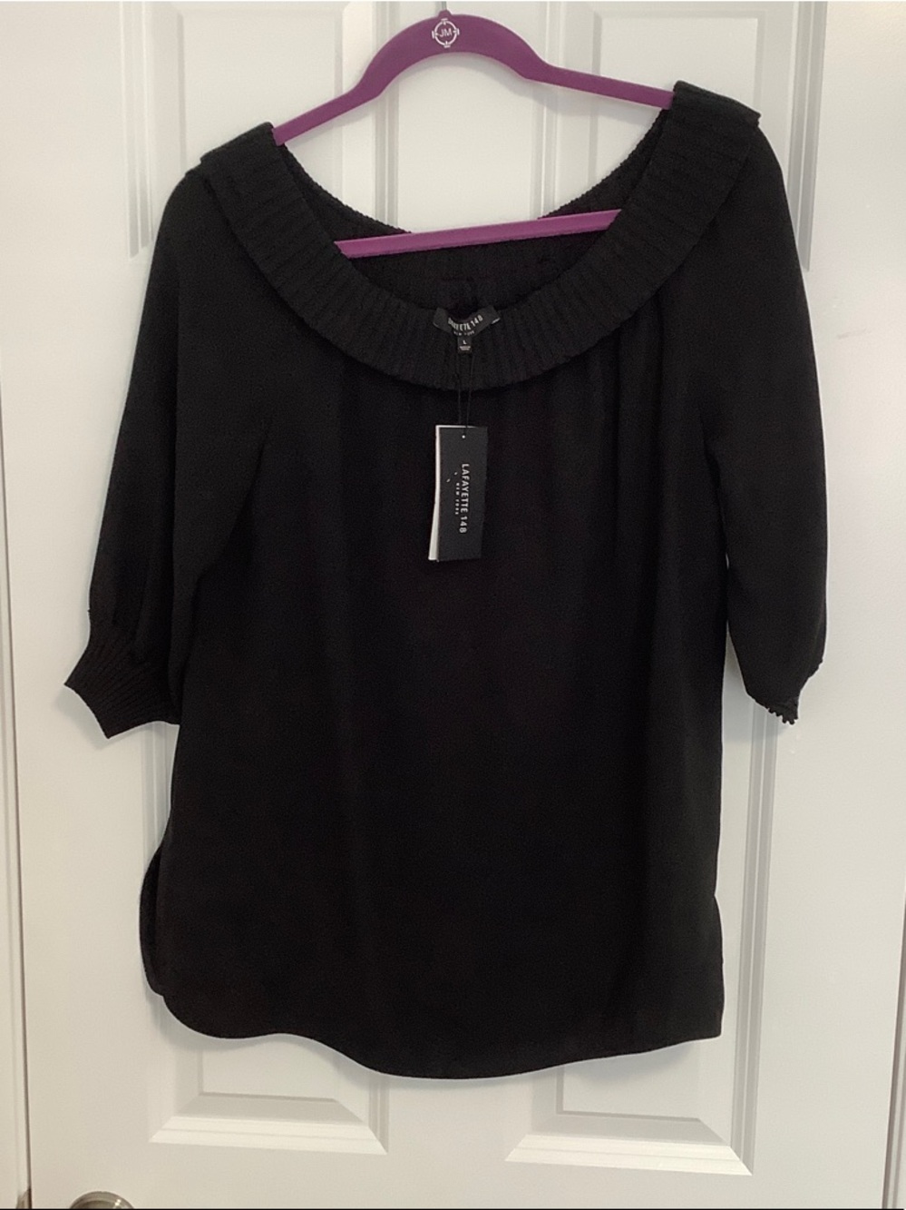 Lafayette 148 New York Black Silk Top